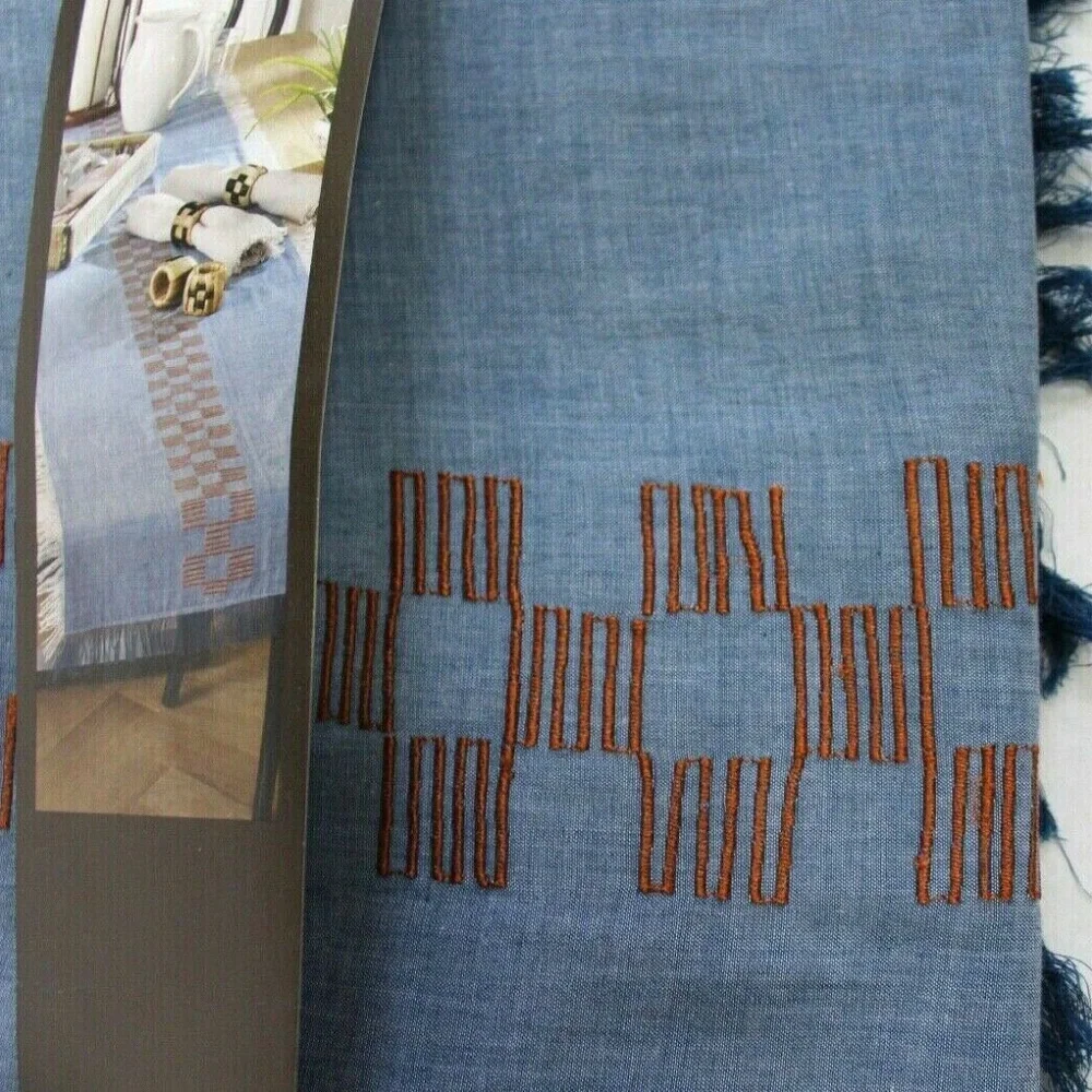 Nate Berkus Chambray Blue Embroidered Table Runner